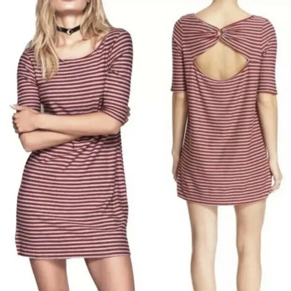 We The Free Frenchie Tee Shirt Dress Womens Size Small Red Gray Stripe Size:M